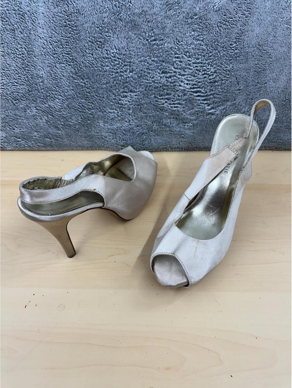 Kelly & Katie Champagne Peep Toe Slingback Heels Classic